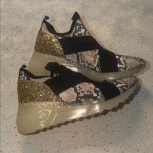 Steve Madden Black and Gold Snake Print Sneakers